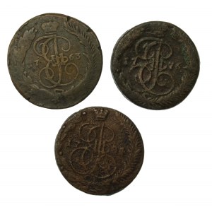 Rosja, Katarzyna II, zestaw 5 kopiejek z lat 1763, 1776, 1786. Razem 3 szt. (480)