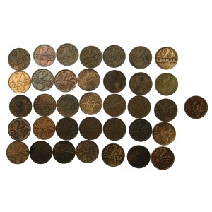 II RP, zestaw 2 grosze 1925-1939. Razem 36 szt. (488)