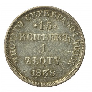 Zabór rosyjski, 15 kopiejek=1 złoty 1838 НГ, Petersburg. Rzadsze (223)