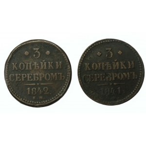 Rosja, Mikołaj I, zestaw 3 kopiejki 1841-1842. Razem 2 szt. (798)