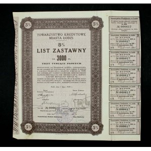 Credit Society of the City of Lodz, 5% mortgage bond, 3000 zloty, 1938. set of 6. (589)
