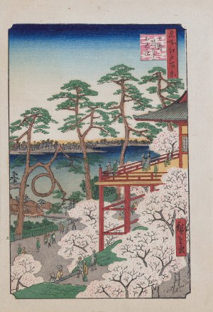 Utagawa Hiroshige (1797 - 1858), wyd. Yoshikawa Kobunkan, Kiyomizu Hall i staw Shinobazu w Ueno, z cyklu „100 słynnych widoków Edo”, Tokio, 1918