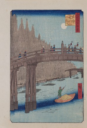Utagawa Hiroshige (1797 - 1858), wyd. Yoshikawa Kobunkan, Bambusowe nabrzeże i most Kyōbashi, z cyklu „100 słynnych widoków Edo”, Tokio, 1918
