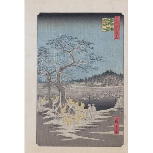 Utagawa Hiroshige (1797 - 1858), wyd. Yoshikawa Kobunkan, Sylwestrowe ogniska w Changing Tree, Ōji, z cyklu „100 słynnych widoków Edo”, Tokio, 1918