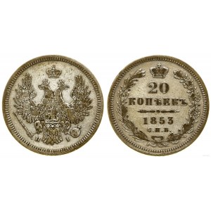 Russia, 20 kopecks, 1853 СПБ HI, St. Petersburg