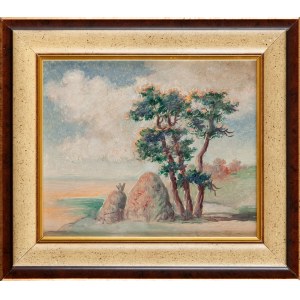 UNKNOWN, POLAND (20th century) artist, Landscape with haystacks