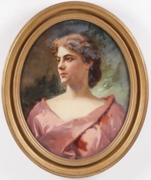 Herman V. Michałowski (1860-1903), Portret młodej piękności w jedwabnej sukni, 1896