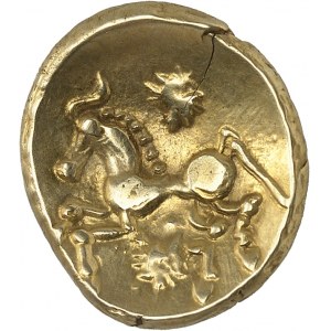 Bellovaques. Statère à l'astre et au cheval à gauche ND (second tiers du Ier siècle avant J.-C. et Guerre des Gaules).