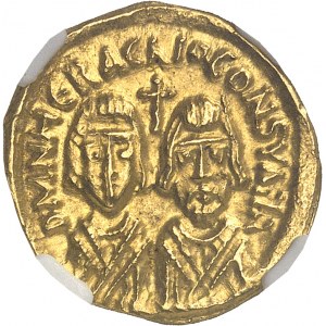 Révolte d’Héraclius (608-610). Solidus avec Héraclius (père), exarque d’Afrique An 11 (IA) = 608, Carthage.
