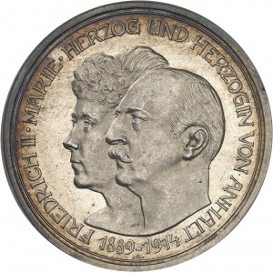 Anhalt-Dessau, Friedrich II. (1904-1918). 5 (fünf) Mark, 25. Hochzeitstag, Gebrannter Rohling (PROOF) 1914, A, Berlin.