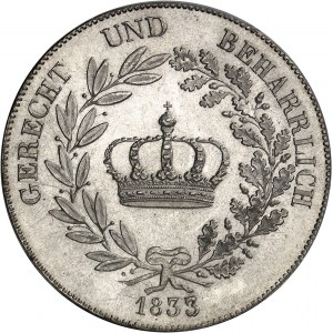 Bavière, Louis Ier (1825-1848). Thaler à la couronne (kronenthaler), 2e type 1833, Munich.