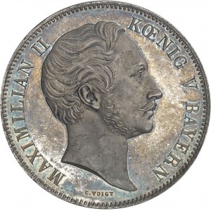 Bavaria, Maximilian II (1848-1864). Historical double thaler, Exhibition of German industrial products at the Munich Ice Palace (Glaspalast), aspect Flan bruni (PROOFLIKE) 1854, Munich.