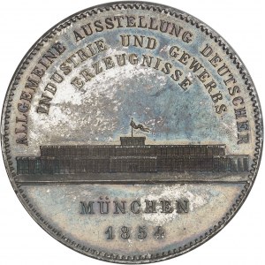 Bavaria, Maximilian II (1848-1864). Historical double thaler, Exhibition of German industrial products at the Munich Ice Palace (Glaspalast), aspect Flan bruni (PROOFLIKE) 1854, Munich.