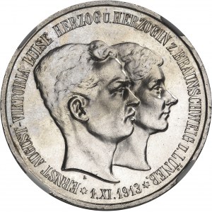Brunswick-Wolfenbüttel, Ernest-Auguste (1913-1918). 5 (fünf) mark, mariage et accession au trône du Duc et de la Duchesse 1915, A, Berlin.