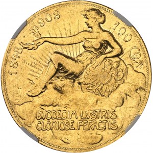 François-Joseph Ier (1848-1916). 100 corona, 60e anniversaire de règne, Flan bruni (PROOF) 1908, Kremnitz.