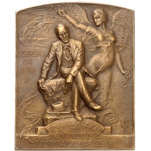 République de Cuba (1902-1959). Plaque, inauguration du monument pour José de la Luz y Caballero à La Havane, par M. Tobon-Mejia 1913, Paris ?