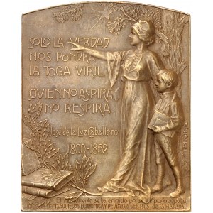République de Cuba (1902-1959). Plaque, inauguration du monument pour José de la Luz y Caballero à La Havane, par M. Tobon-Mejia 1913, Paris ?