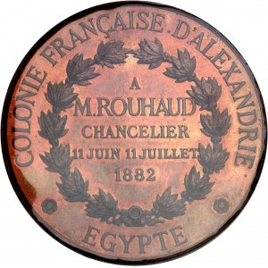 Abdülhamid II (1876-1909). Médaille, la colonie française d’Alexandrie à M. Rouhaud, chancelier 1882, Paris.
