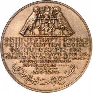 Farouk (1936-1952). Médaille, rétablissement et cent-cinquantenaire de l’Institut d’Égypte, par H. Dropsy 1948, Paris.