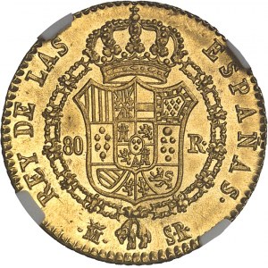 Ferdinand VII (1808-1833). 80 reales 1822 SR, crowned M, Madrid.