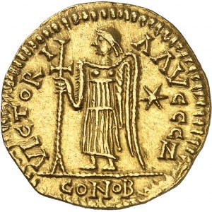 Wisigoths, séries pseudo-impériales. Solidus au nom de Justin Ier ND (c.540-570), Nantes ?