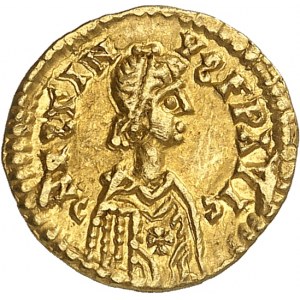 Wisigoths, séries pseudo-impériales. Trémissis au nom de Justin Ier ND (c.550), Andalousie, Séville ?