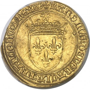 Charles VIII (1483-1498). Écu d’or au soleil, 1ère émission modifiée avec lis initiaux ND (1494-1498), Tours.