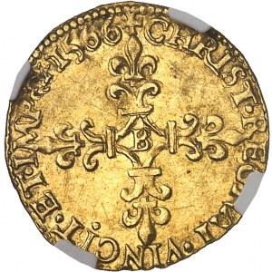 Charles IX (1560-1574). Demi-écu d’or au soleil 1566, B, Rouen.