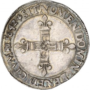 Louis XIII (1610-1643). Quart d’écu, 1er type, avec l’écu de face 1642, N, Montpellier.