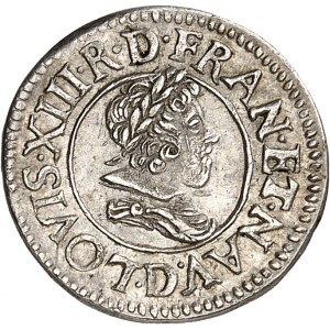 Louis XIII (1610-1643). Essai en argent du denier tournois, 4e type 1628, D, Lyon.