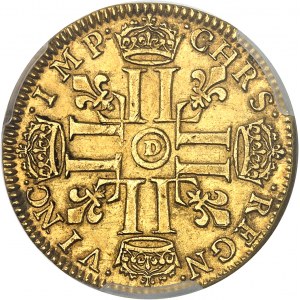 Louis XIV (1643-1715). Double louis à la mèche courte 1648, D, Lyon.