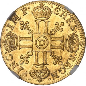 Louis XIV (1643-1715). Louis d’or à la mèche longue 1652, D, Lyon.