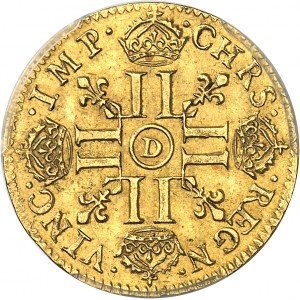 Louis XIV (1643-1715). Louis d’or à la mèche longue 1653/1644, D, Lyon.