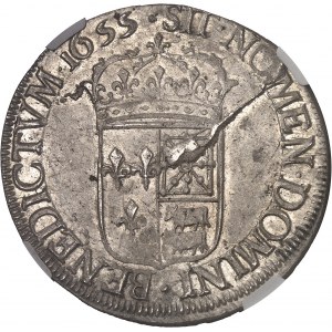 Louis XIV (1643-1715). Écu de Béarn à la mèche longue 1655, Pau.