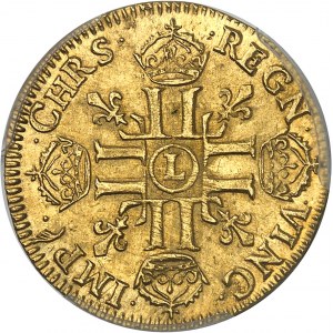 Louis XIV (1643-1715). Louis d’or juvénile lauré 1672, L, Bayonne.