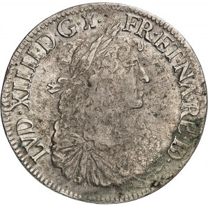 Louis XIV (1643-1715). Écu de Navarre au buste juvénile 1665, Saint-Palais.