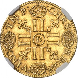 Louis XIV (1643-1715). Louis d’or à la perruque et aux huit L 1687, D, Lyon.