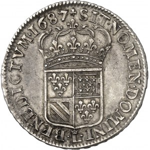 Louis XIV (1643-1715). Demi-écu de Flandre ou pièce de 2 livres de Flandre 1687, L couronné, Lille.
