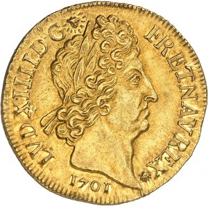 Louis XIV (1643-1715). Double louis aux huit L et aux insignes, flan neuf 1701, A, Paris.