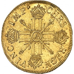 Louis XIV (1643-1715). Double louis aux huit L et aux insignes, flan neuf 1701, A, Paris.