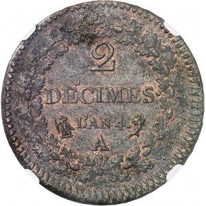 Directoire (1795-1799). 2 décimes Dupré An 4 (1795), A, Paris.