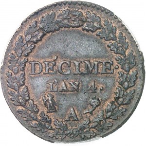 Directoire (1795-1799). Décime Dupré, petit module An 4 (1795), A, Paris.