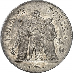 Consulat (1799-1804). 5 francs Union et Force An 11 (1803), A, Paris.