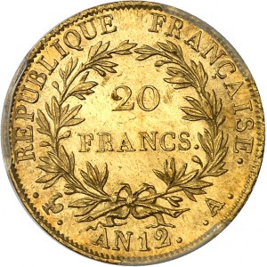 Premier Empire / Napoléon Ier (1804-1814). 20 francs Empereur, type intermédiaire An 12 (1803-1804), A, Paris.