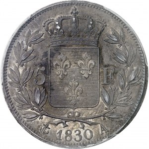 Charles X (1824-1830). 5 francs, tranche en relief 1830, A, Paris.