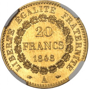 IIe République (1848-1852). 20 francs Génie 1848, A, Paris.