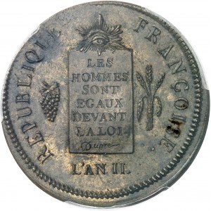 Convention (1792-1795). 2 sols à la balance, refrappe 1793 - An II, B, Rouen.