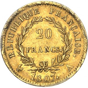 First Empire / Napoleon I (1804-1814). 20 francs République 1807, A, Paris.