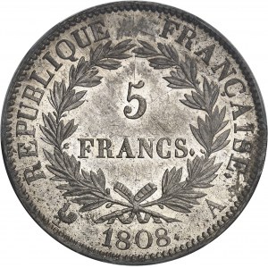 First Empire / Napoleon I (1804-1814). 5 francs République 1808, A, Paris.