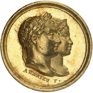 Premier Empire / Napoléon Ier (1804-1814). Médaillette d’Or, mariage avec Marie-Louise d’Autriche, par Andrieu et Galle 1810, Paris.